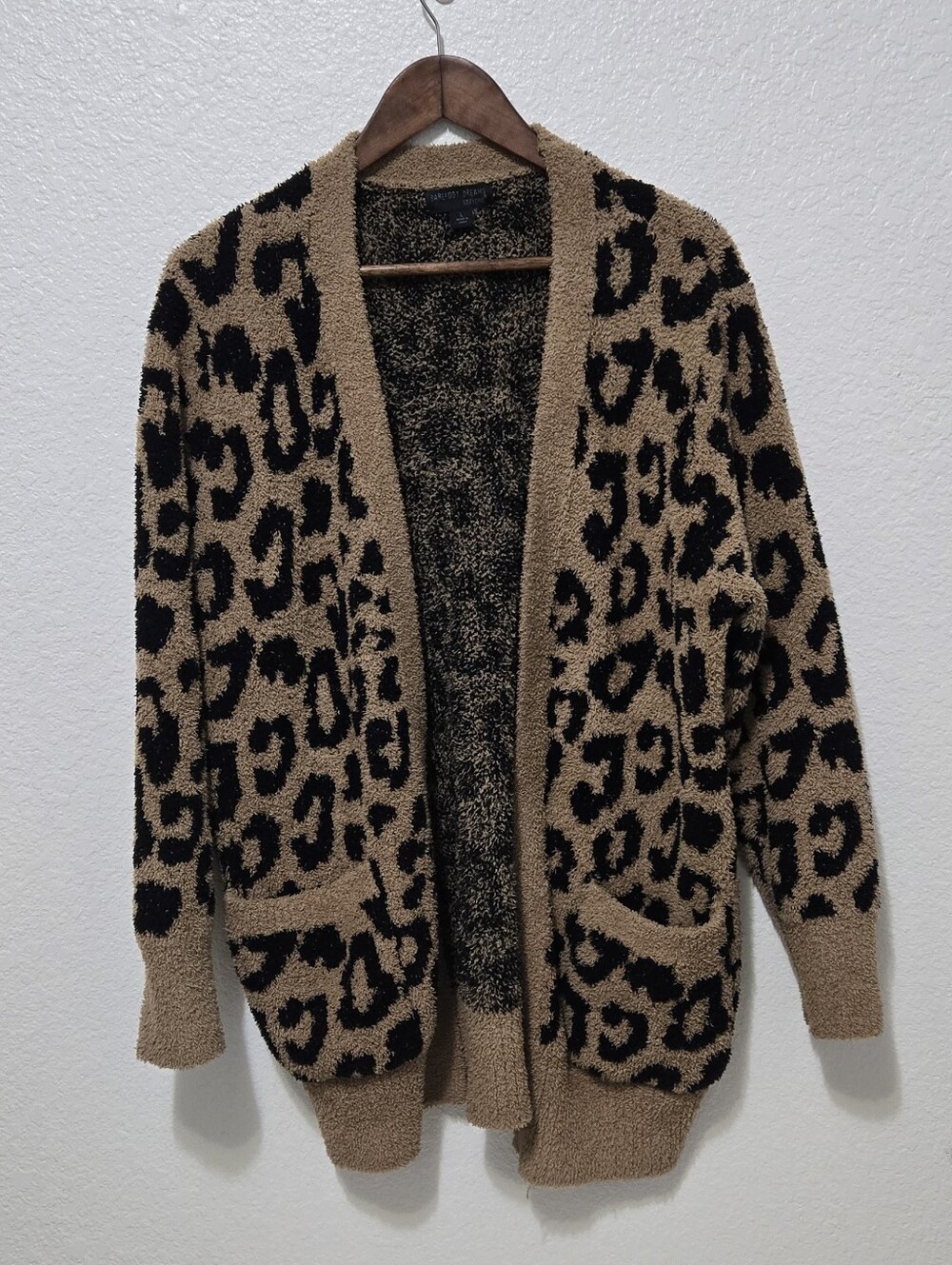 Barefoot Dreams Leopard print cardigan tan black open front sweater cozy chic